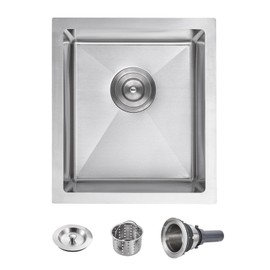 POPFLY 13 x 15 Inch Undermount Kitchen Sink, 18 Gauge SUS304 Stainless Steel Wet Bar Sink 6 Inches Deep Single Bowl Handmade Sink, Brushed