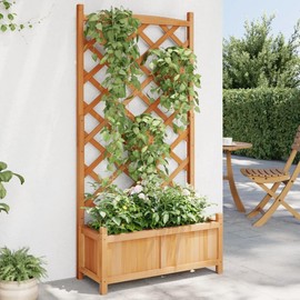 vidaXL Outdoor Wooden Brown Planter with Trellis - Solid Fir Wood, Ample Plant Space, Weather-Resistant, Ideal for Garden/Patio
