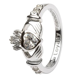 April Birth Month Silver Claddagh Ring LS-SL90-4 - Size: 7.5 Made in Ireland.