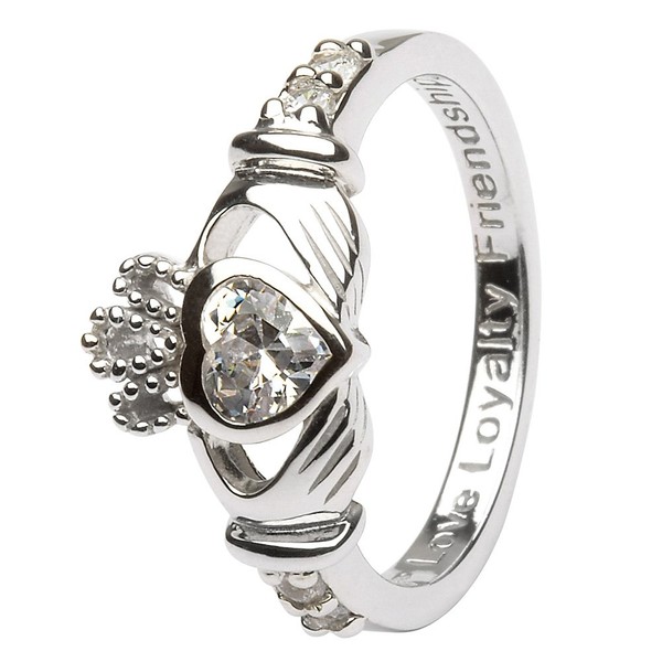 April Birth Month Silver Claddagh Ring LS-SL90-4 - Size: 7.5