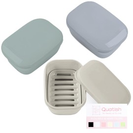 Quatish Soap Holder, Travel Soap Container with Lid, Portable Bar Soap Case, Leakproof Soap Box with Perforations, Soap Dishes for Traveling, Camping, Gym, 3 Pack(Grey,GreyGreen,Greyblue)