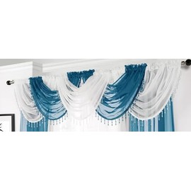 Maple Textiles Voile Curtain Swag with Crystal Beaded Trim (Teal)