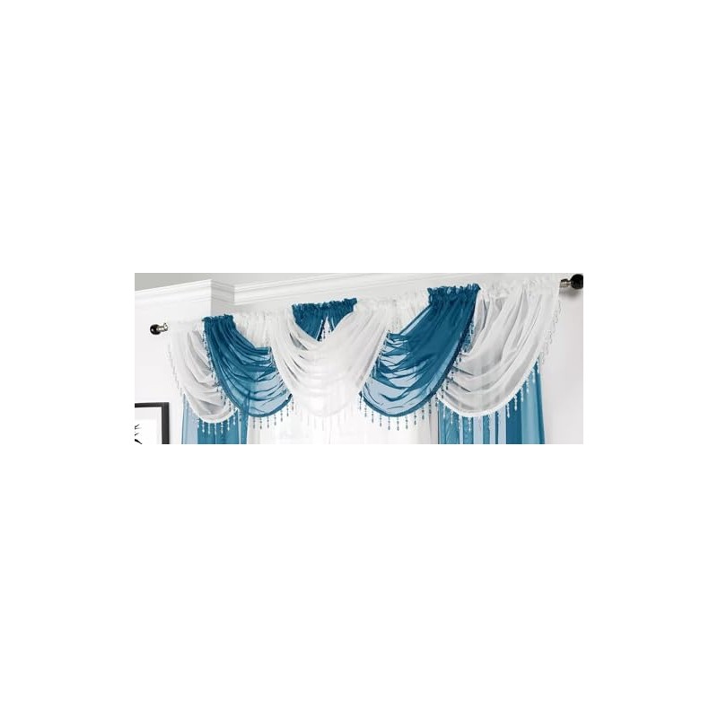 Maple Textiles Voile Curtain Swag with Crystal Beaded Trim (Teal)
