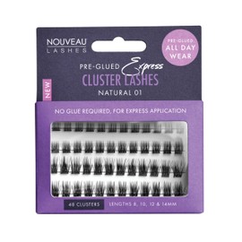 Pre-Glued Express Cluster Lashes - Reusable & Customisable Lash Clusters - 8, 10, 12, 14mm Length - 44/48 Clusters Per Pack (Natural 01)