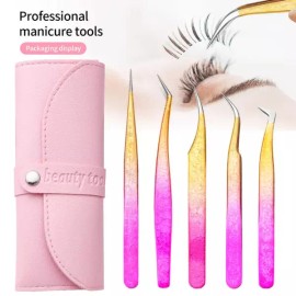 Sangpumsangseoseoljeomchamjo 5 속눈썹 핀셋 연장 볼륨 도구 스트랩 팩 스테인레스 스틸 Sharp Ey 5 Eyelash Tweezers Extension Volume Tool Strap Pack Stainless Steel Sharp Ey [Pink]