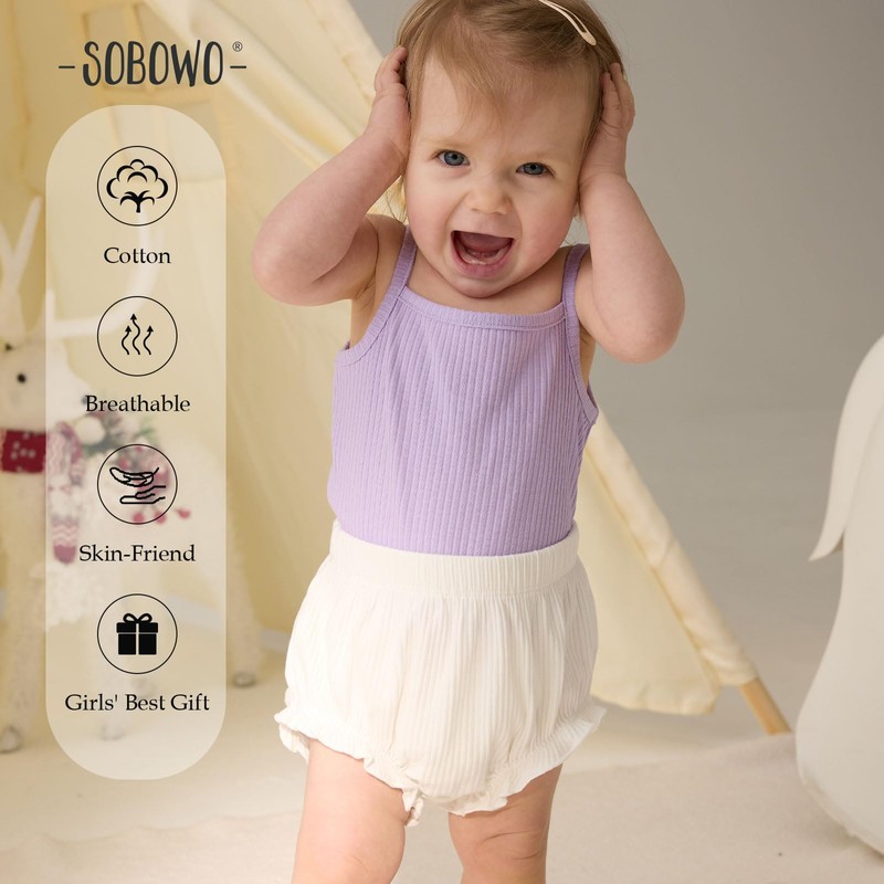 SOBOWO 3-Pack Bloomers for Baby Girls Diaper Covers Ribbed Ruffle