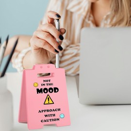 Funny Office Sign - Not in The Mood Approach With Caution | Cubicle Pink Decor | Humorous Office Desk Accessories for Women, Cool Things for My Office