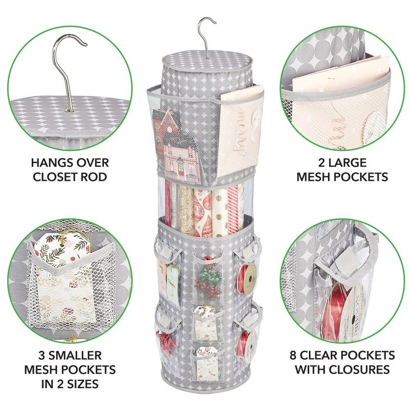 mDesign Hanging Storage for Gift Wrapping - Rotating Wrapping Paper