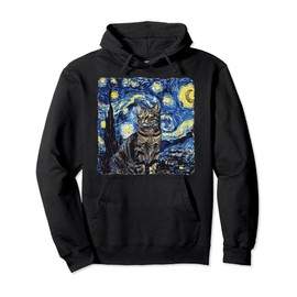 Starry Night Vincent van Gogh Famous Painting tabby Cat Pullover Hoodie