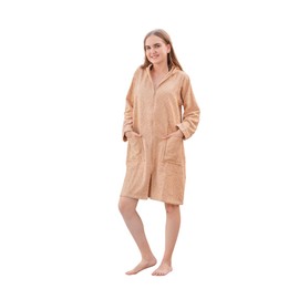 ALLEN & MATE Unisex Bathrobe with Zip 100% Terry Cotton Towelling Adult Hooded Drying Dressing Gown - Ideal for Men & Women (XXXL, Beige Diamond)