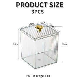 Gukasxi Acrylic Cotton Pad Holder 3pcs Clear Cotton Swab Storage Box with Lid Cotton Ball Container Bathroom Jars for Living Room Bedroom Study Room Bathroom