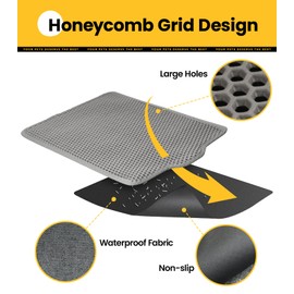 Conlun Cat Litter Mat,Double Layer Honeycomb Design Litter Trapping Mat with Less Waste,Litter Tray Mat with Anti-Slip Back Layer,Washable,Soft on Paws Litter Catcher Mats-Grey,58x42cm