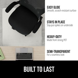 GORILLA GRIP Slip Resistant Office Chair Mat for Carpet Floors, 36x48 Lip Smooth Glide Under Desk Carpeted Floor Protector, Heavy Duty Plastic Computer Mats for Rolling Work and Gaming Chairs, Clear