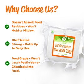 Pro Quality Nut Milk Bag - 5 XL12"X12" Bags - Commercial Grade Reusable All Purpose Food Strainer - Food Grade BPA-Free - Ultra Strong Fine Nylon Mesh - Almond Milk, Juices, Cold Brew Recipes Videos