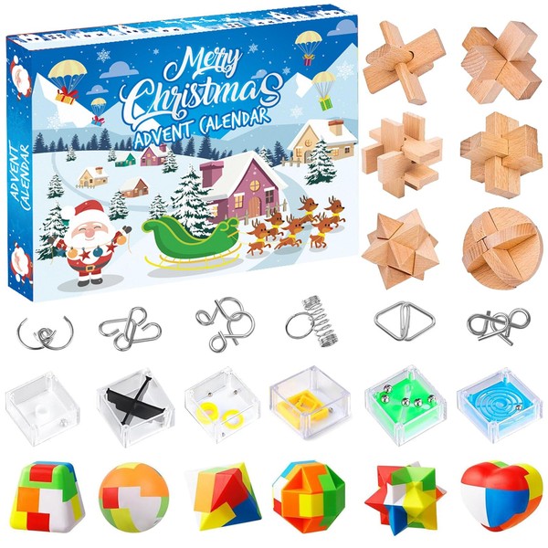 Brain Teaser Puzzle Advent Calendar 2024 for Kids, Christmas Countdown