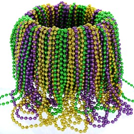 GIFTEXPRESS 144 pack Purple Gold Green Mardi Gras Beads Bulk, Mardi Gras Beads Necklaces Assortment, Throw Beads in Bulk, Gasparilla beads