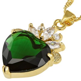Lady Heart Cut Green Emerald Gem 18K Gold Plated Tone Pendant Necklace For Dress