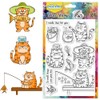 CHGCRAFT Funny Cat Fishing Clear Stamp Cute Cat Bucket Transparent