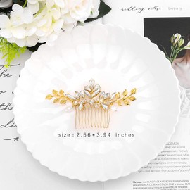 IYOU Bridal Wedding Hair Comb Gold Sparkly Rhinestones Side comb Shiny Crystal Bride Leaves Hair Accessories for Women and Girls