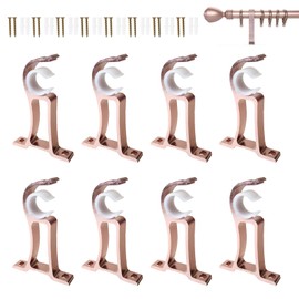 ZZunnu 8-Pack Black Curtain Rod Brackets - Heavy Duty Metal Rod Holders, Supports 1 to 1 1/8 Inch Diameter Rods, Wall-Mounted Drapery Hardware Hooks for Home Window Decor（Rose Gold）