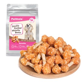 Puddonio Dog Treats, Chicken Wrapped Rice Dumbbells Bones, Teeth Cleaning Rawhide Dog Chews for Puppy and Small Dogs, 16oz