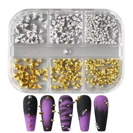 HYWWPFLAY 3D Mini Metal Punk Nail Art Studs, Mixed Sizes Gold & Silver Cone Spikes Nail Charms, Alloy Nails Rivets Decoration for Goth Y2K Jewelry Manicure DIY Accessories with Pickup Pen & Tweezers