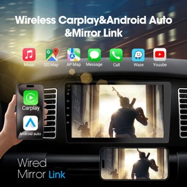 Haudio 9“ Double Din Car Stereo with Wireless Apple Carplay & Android Auto, Touchscreen Radio with Backup Camera, BT 5.4, WiFi 5, GPS, Mirror Link, FM/AM Radio, 4+64GB