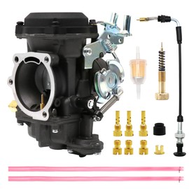 CV40 Carburetor Replacement with Starter Valve Set Main Jets Slow Jets Air Fuel Mixture Screw Kit for Harly Davidson Dyna/Sportster 883 1200 / Heritage Softail/Electra Glide/Fatboy/Night Train（Black)