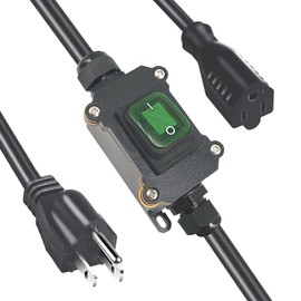 NEWNEWLIU 4.9-Feet Extension Cord with Waterproof On-Off Switch,AC 20A-125V,16A-250V with 14AWG 3Pin Outlets Plugs Power Cord Green Led Outdoor On-Off Switches Heavy Duty Inline
