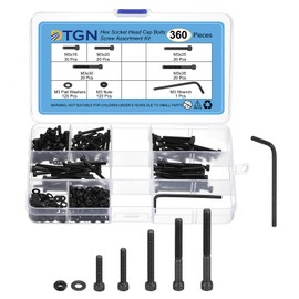 DTGN 360Pcs M3 Metric Screw Assortment, Bolts and Nuts Kit, 12.9 Grade Steel M3x16/20/25/30/35mm Hex Socket Head Cap Screws Bolt Set with Wrench, Washers for 3D Printing DIY