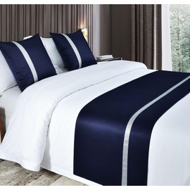 Guest Ruyunlai Bed Runner King Size,Dark blue Bed Runner For Foot Of Bed Cushions Set 2 Pillowcases(50X50cm)