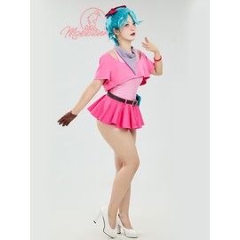 Mobbunny Women Anime Cosplay Costume Pink Bodysuit and Crop Top with Mini Skirt and Waist Bag Cosplay Costume