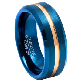 Jewelry Avalanche 8mm Mens Blue Tungsten Wedding Band, Brushed Finish with Grooved Center, Comfort-Fit Beveled Edge Engagement Ring - TN974s7.5