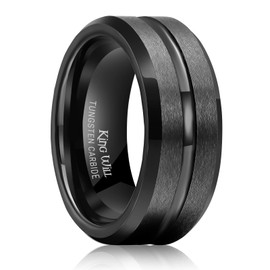 King Will Tungsten Carbide Wedding Band for Men-8mm Black Center Grooved Wedding Ring with Laser I Love You Suitable For Every Day Wear Comfort Fit Size 10