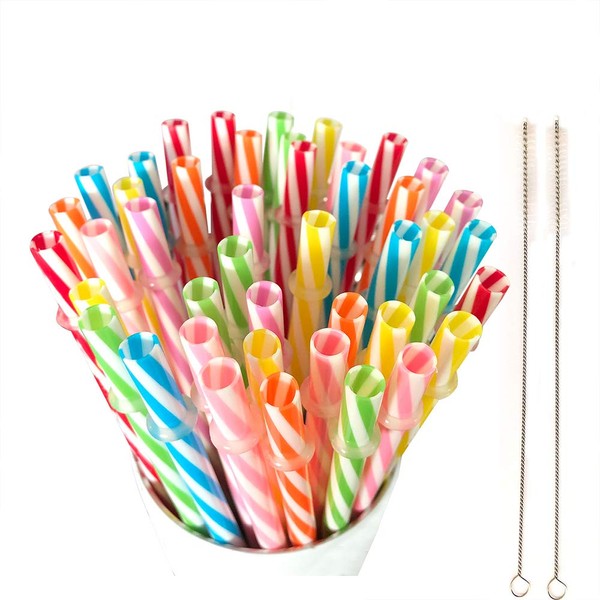 OKGD 100 Piece Reusable Hard Plastic Straws. BPA-Free, 9 Inch Long Stripe Drinking Straws, Outer Diameter 0.28 Inch