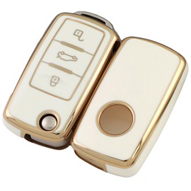 Misuyue TPU Car Key Fob Covers Compatible with VW Polo Golf 4/5/6 S-koda P-assat 3BG/3BCaddy Jetta Beetle Bora Superb Scirocco Leon Tiguan Touareg Sharan Seat, 3 Button Car Key Protection Case (White)