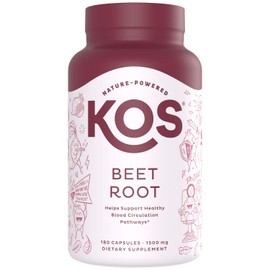 KOS Organic Beetroot Capsules 1500mg - USDA Organic, Antioxidant Power from Organic Beet Root Superfood, Supports Healthy & Active Lifestyle - Non-GMO, Vegan and Keto Friendly - 180 Capsules
