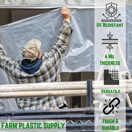 Farm Plastic Supply - UV Rated Clear Construction Plastic - 6 Mil - Construction Plastic Sheeting, Clear Plastic Sheeting, Polyethylene Film, Drop Cloth Vapor Barrier (12' x 100')