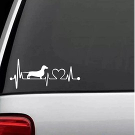 7” White Dachshund Heartbeat Lifeline Monitor Dog Decal Sticker
