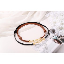 Faletony Pack of 2 Slim Waist Belts Women's Skinny Leather Belt Slim Waist Belt Adjustable Thin Belt Leather Waist Belt Women's Dress Belt Leather Belt for Dress Jeans