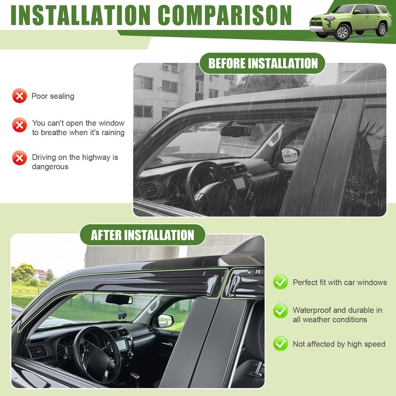 Qyebbk Window Visors Rain Guards for 2010-2022 Toyota 4Runner, Side