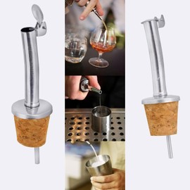 Pourer for bottles, oil vinegar dispenser, bottle pourer with lid made of high-quality stainless steel, cork bottle pourer, spirits with protective cap, precise dosage x 3