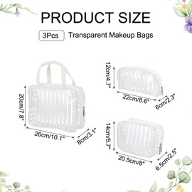 PATIKIL 3 Pcs Clear Makeup Cosmetic Bag, Transparent PVC Travel Toiletry Bag Waterproof Vinyl Organizer Makeup Pouch with Zipper and Handle Strap for Women Men Airport Airline, White