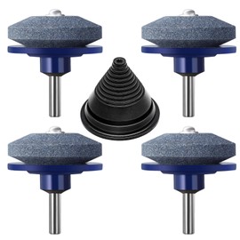 4 Pack Lawn Mower Blade Sharpener, Universal Rotary Lawnmower Blade Sharpen for Any Power Drill & Hand Drill with Lawn Mower Blade Balancer