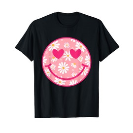 Retro Pink Happy Face Checkered Pattern Smile Face Trendy T-Shirt