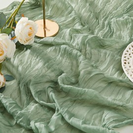 1Pack Sage Green Cheesecloth Table Runner, 10ft Gauze Cheese Cloths Table Runners, Boho 35x120 Inches Rustic Tablerunner for Wedding, Bridal Baby Shower, Party, Birthday Decorations