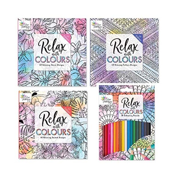 Tallon Colour Therapy 1st Edition Colouring Book Set of 3 + 20 Colouring Pencils