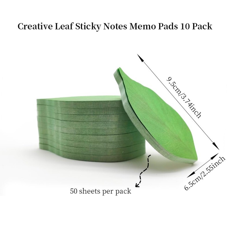 Creative Leaf Sticky Notes, 500 Sheets, 10 Pack, Green Memo