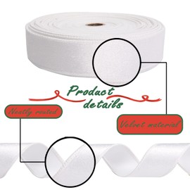 1.5Inch X 10 Yards Christmas Velvet Ribbon,1.5" Wide Wired Ribbon for Christmas Crafts Decoration, Wrapping (White, 1.5"-10 Yard)