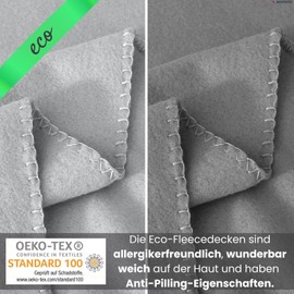 wometo Set of 2 Eco Fleece Blankets Made from 100% Recycled Material + OekoTex and GRS Certified 130 x 160 cm Approx. 400 g Grey with Anti-Pilling and Ribbed Edge